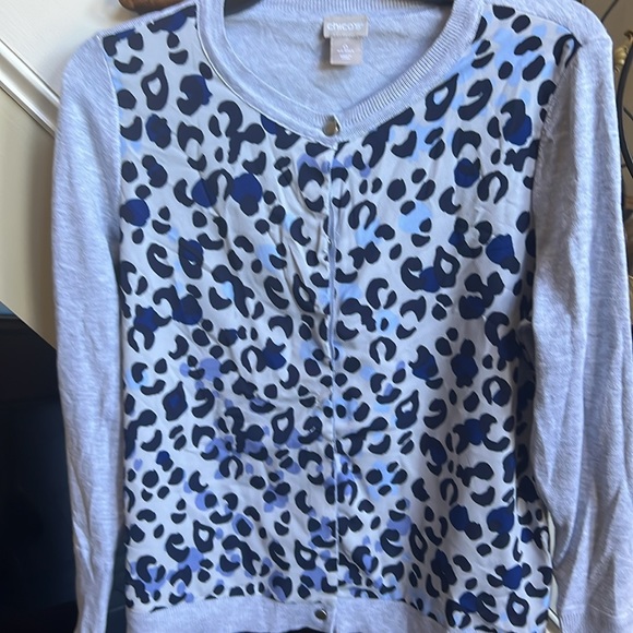 Chicos Lite Weight Cardigan. Silver Button Front . Size 0. EUC - Picture 2 of 7